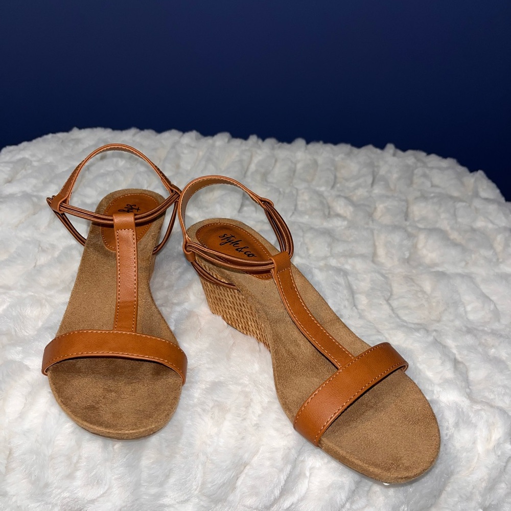 Brown wedge sandals.  New with tag.  Size 7.5